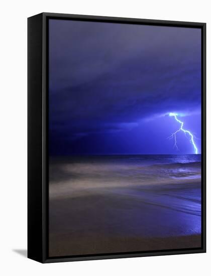 A Bolt of Lightning from an Approaching Storm in Miramar, Argentina-Stocktrek Images-Framed Stretched Canvas