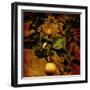 A Bonsai Pear Tree with Two Fruit Against a Rich, Gold Craquelure Background-Trigger Image-Framed Photographic Print