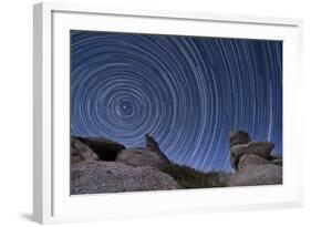 A Boulder Outcropping and Star Trails in Anza Borrego Desert State Park, California-null-Framed Photographic Print