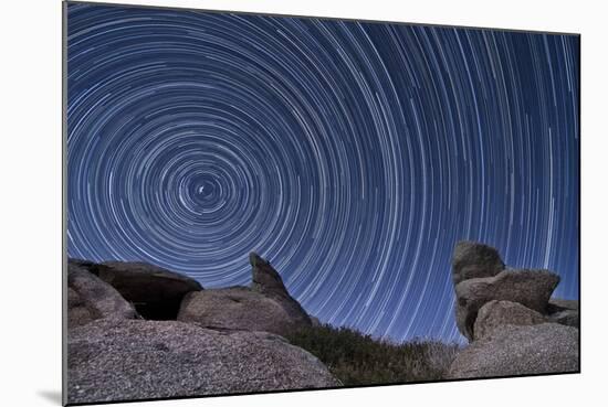 A Boulder Outcropping and Star Trails in Anza Borrego Desert State Park, California-null-Mounted Photographic Print