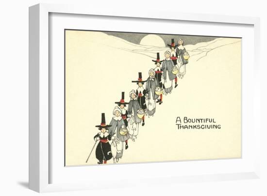 A Bountiful Thanksgiving, Pilgrims in Snow-null-Framed Art Print
