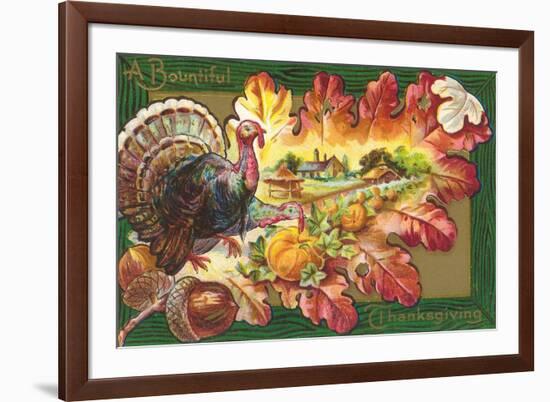 A Bountiful Thanksgiving, Turkey on Oak Leaf-null-Framed Premium Giclee Print