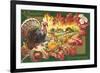 A Bountiful Thanksgiving, Turkey on Oak Leaf-null-Framed Premium Giclee Print