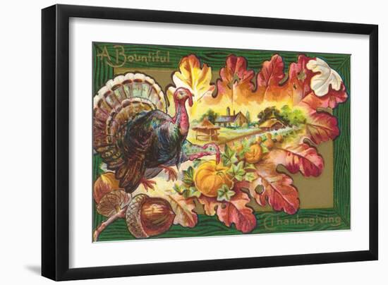 A Bountiful Thanksgiving, Turkey on Oak Leaf-null-Framed Art Print