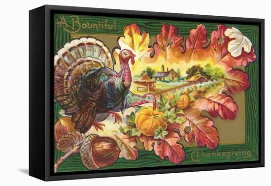 A Bountiful Thanksgiving, Turkey on Oak Leaf-null-Framed Stretched Canvas