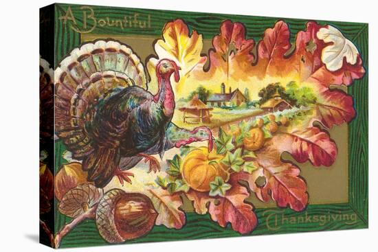 A Bountiful Thanksgiving, Turkey on Oak Leaf-null-Stretched Canvas