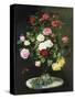 A Bouquet of Roses in a Glass Vase by Wild Flowers on a Marble Table, 1882-Otto Didrik Ottesen-Stretched Canvas