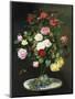 A Bouquet of Roses in a Glass Vase by Wild Flowers on a Marble Table, 1882-Otto Didrik Ottesen-Mounted Giclee Print