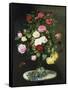 A Bouquet of Roses in a Glass Vase by Wild Flowers on a Marble Table-Otto Didrik Ottesen-Framed Stretched Canvas
