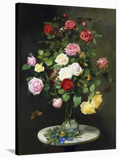 A Bouquet of Roses in a Glass Vase by Wild Flowers on a Marble Table-Otto Didrik Ottesen-Stretched Canvas