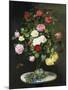 A Bouquet of Roses in a Glass Vase by Wild Flowers on a Marble Table-Otto Didrik Ottesen-Mounted Giclee Print