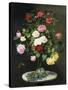 A Bouquet of Roses in a Glass Vase by Wild Flowers on a Marble Table-Otto Didrik Ottesen-Stretched Canvas