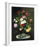 A Bouquet of Roses in a Glass Vase by Wild Flowers on a Marble Table-Otto Didrik Ottesen-Framed Giclee Print