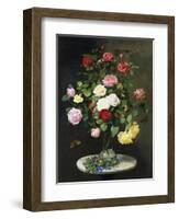 A Bouquet of Roses in a Glass Vase by Wild Flowers on a Marble Table-Otto Didrik Ottesen-Framed Giclee Print