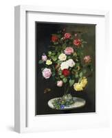 A Bouquet of Roses in a Glass Vase by Wild Flowers on a Marble Table-Otto Didrik Ottesen-Framed Giclee Print