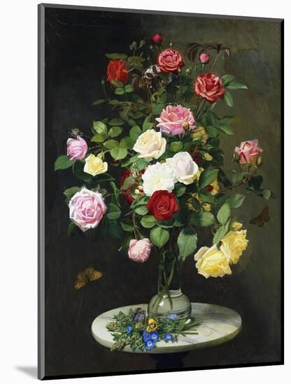 A Bouquet of Roses in a Glass Vase by Wild Flowers on a Marble Table-Otto Didrik Ottesen-Mounted Giclee Print