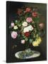 A Bouquet of Roses in a Glass Vase by Wild Flowers on a Marble Table-Otto Didrik Ottesen-Stretched Canvas