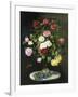 A Bouquet of Roses in a Glass Vase by Wild Flowers on a Marble Table-Otto Didrik Ottesen-Framed Giclee Print