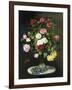 A Bouquet of Roses in a Glass Vase by Wild Flowers on a Marble Table-Otto Didrik Ottesen-Framed Giclee Print