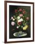 A Bouquet of Roses in a Glass Vase by Wild Flowers on a Marble Table-Otto Didrik Ottesen-Framed Giclee Print