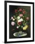 A Bouquet of Roses in a Glass Vase by Wild Flowers on a Marble Table-Otto Didrik Ottesen-Framed Giclee Print