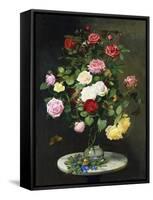 A Bouquet of Roses in a Glass Vase by Wild Flowers on a Marble Table-Otto Didrik Ottesen-Framed Stretched Canvas