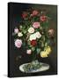 A Bouquet of Roses in a Glass Vase by Wild Flowers on a Marble Table-Otto Didrik Ottesen-Stretched Canvas