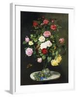 A Bouquet of Roses in a Glass Vase by Wild Flowers on a Marble Table-Otto Didrik Ottesen-Framed Giclee Print