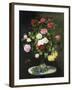 A Bouquet of Roses in a Glass Vase by Wild Flowers on a Marble Table-Otto Didrik Ottesen-Framed Giclee Print