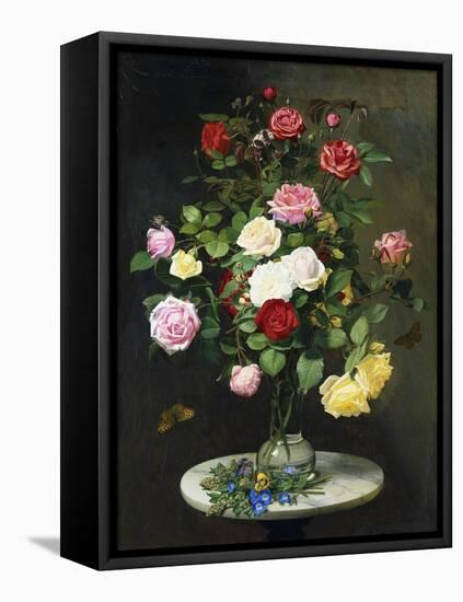 A Bouquet of Roses in a Glass Vase by Wild Flowers on a Marble Table-Otto Didrik Ottesen-Framed Stretched Canvas