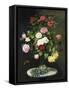 A Bouquet of Roses in a Glass Vase by Wild Flowers on a Marble Table-Otto Didrik Ottesen-Framed Stretched Canvas