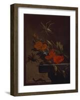 A Bouquet of Roses,  Morning Glory and Hazelnuts on a Ledge, with Grasshoppers, a Stag Beetle and…-Elias Van Den Broeck-Framed Giclee Print