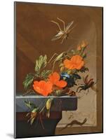 A Bouquet of Roses, Morning Glory and Hazelnuts with Grasshoppers, Stag Beetle and Lizard-Elias Van Den Broeck-Mounted Giclee Print
