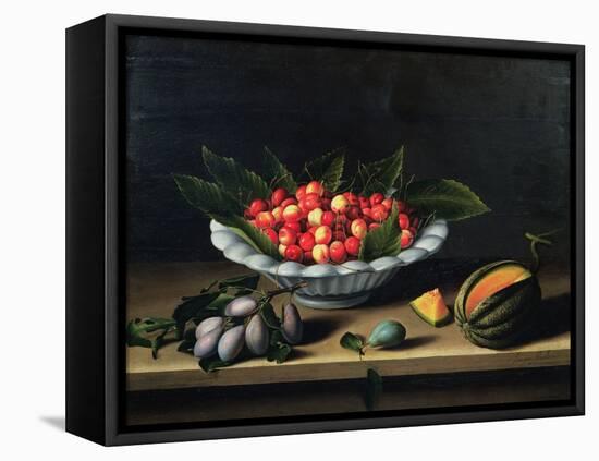 A Bowl of Cherries with Plums and a Melon, 1635 (Oil on Panel)-Louise Moillon-Framed Stretched Canvas