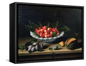 A Bowl of Cherries with Plums and a Melon, 1635 (Oil on Panel)-Louise Moillon-Framed Stretched Canvas
