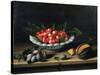 A Bowl of Cherries with Plums and a Melon, 1635 (Oil on Panel)-Louise Moillon-Stretched Canvas