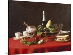 A Bowl of Fruit and a Bottle of Champagne, 19th Century-Jules Larcher-Stretched Canvas