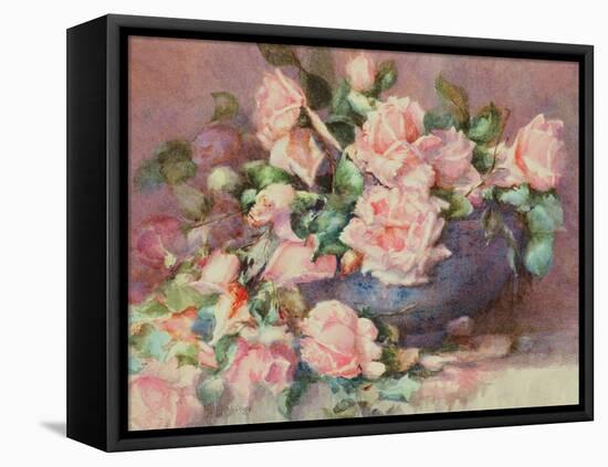 A Bowl of Pink Roses-Melicent Grose-Framed Stretched Canvas