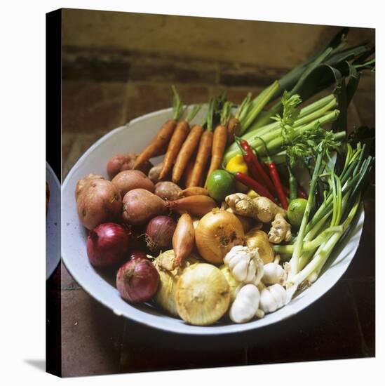 A Bowl of Vegetables, Citrus Fruits and Spices-Tara Fisher-Stretched Canvas