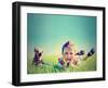 A Boy and a Tiny Chihuahua in the Grass-graphicphoto-Framed Photographic Print