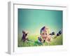 A Boy and a Tiny Chihuahua in the Grass-graphicphoto-Framed Photographic Print