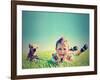 A Boy and a Tiny Chihuahua in the Grass-graphicphoto-Framed Photographic Print