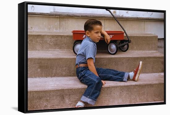 A Boy and His Wagon-William P. Gottlieb-Framed Stretched Canvas