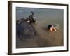 A Boy Bathes with His Water Buffalo in the Mekong River, Near Kratie, Eastern Cambodia, Indochina-Andrew Mcconnell-Framed Photographic Print