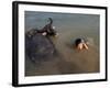 A Boy Bathes with His Water Buffalo in the Mekong River, Near Kratie, Eastern Cambodia, Indochina-Andrew Mcconnell-Framed Photographic Print