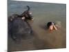 A Boy Bathes with His Water Buffalo in the Mekong River, Near Kratie, Eastern Cambodia, Indochina-Andrew Mcconnell-Mounted Photographic Print