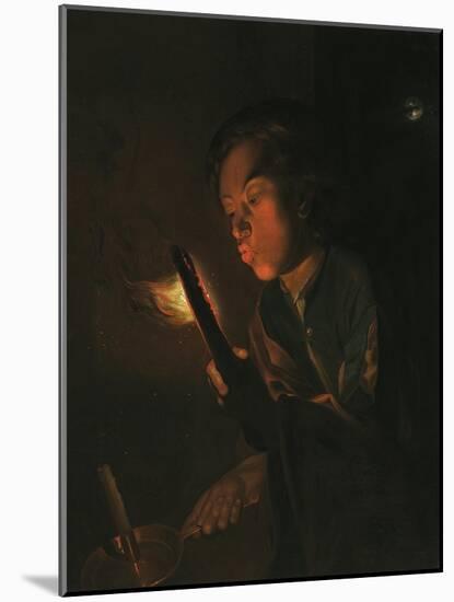 A Boy Blowing on an Ember, 1690s-Godfried Schalken Or Schalcken-Mounted Giclee Print