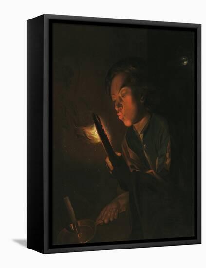 A Boy Blowing on an Ember, 1690s-Godfried Schalken Or Schalcken-Framed Stretched Canvas