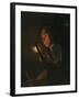 A Boy Blowing on an Ember, 1690s-Godfried Schalken Or Schalcken-Framed Giclee Print