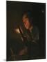 A Boy Blowing on an Ember, 1690s-Godfried Schalken Or Schalcken-Mounted Giclee Print